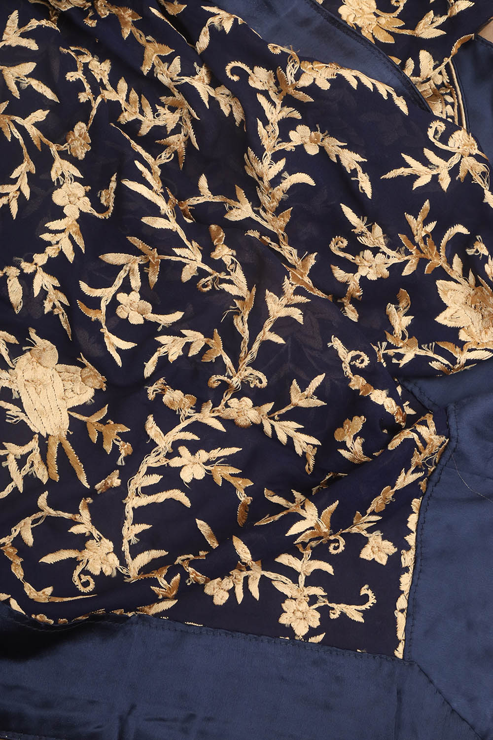 Elegant Blue Parsi Hand Embroidered Pure Georgette Dupatta - Luxurion World