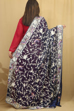 Elegant Blue Parsi Hand Embroidered Pure Georgette Dupatta - Luxurion World