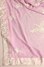 Purple Hand Embroidered Parsi Georgette Flower And Bird Design Dupatta - Luxurion World