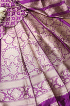 Elegant Purple Banarasi Pure Katan Silk Unstitched Flower Design Lehenga Set - Luxurion World