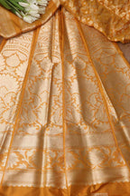 Yellow Banarasi Pure Katan Silk Unstitched Flower Design Lehenga Set - Luxurion World