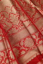 Exquisite Red Banarasi Pure Katan Silk Unstitched Flower Design Lehenga Set - Luxurion World