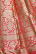 Peach Banarasi Pure Katan Silk Unstitched Flower Design Lehenga Set - Luxurion World