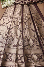 Elegant Brown Banarasi Pure Katan Silk Unstitched Flower Design Lehenga Set - Luxurion World