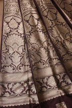 Elegant Brown Banarasi Pure Katan Silk Unstitched Flower Design Lehenga Set - Luxurion World
