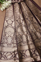 Elegant Brown Banarasi Pure Katan Silk Unstitched Flower Design Lehenga Set - Luxurion World