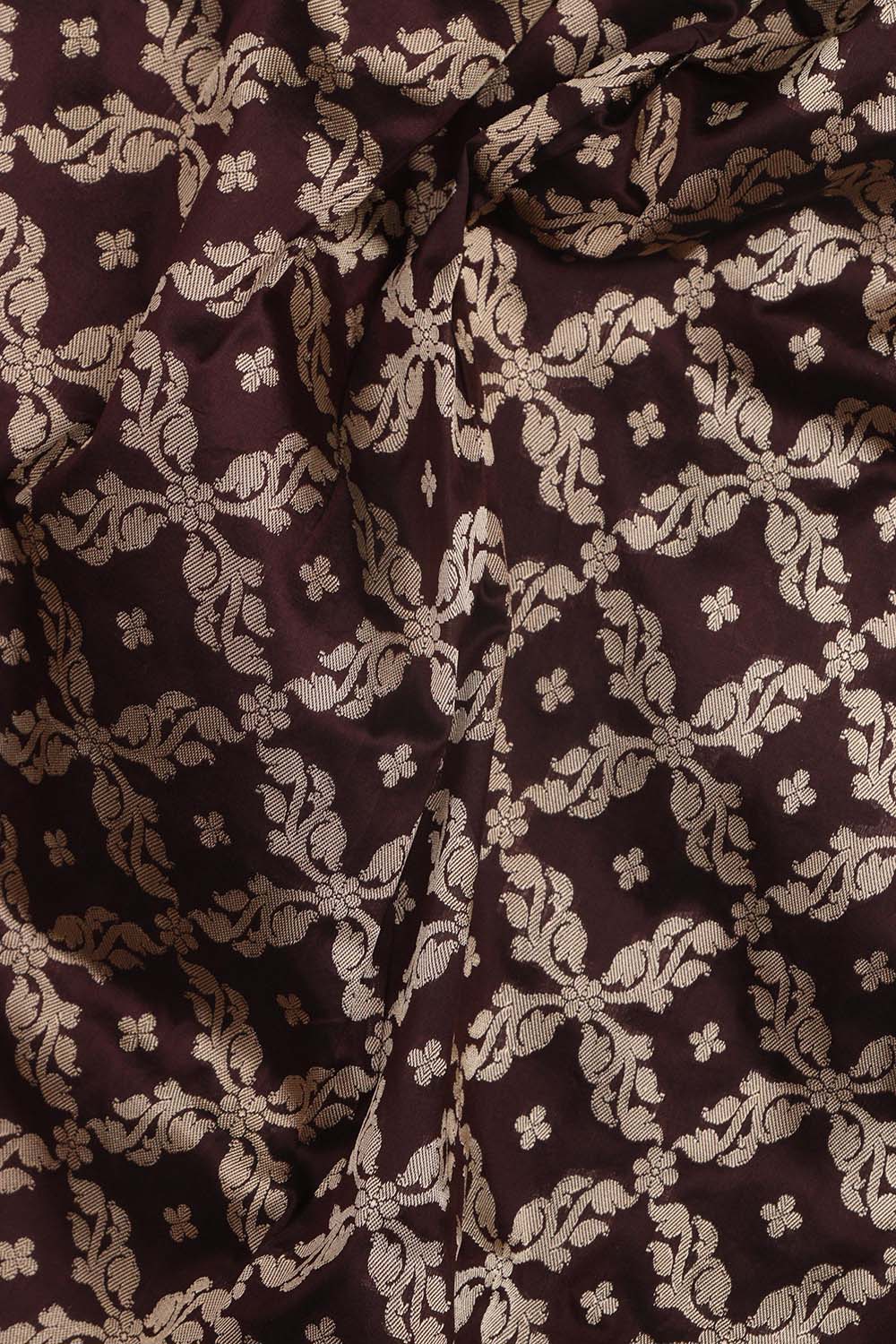 Elegant Brown Banarasi Pure Katan Silk Unstitched Flower Design Lehenga Set - Luxurion World