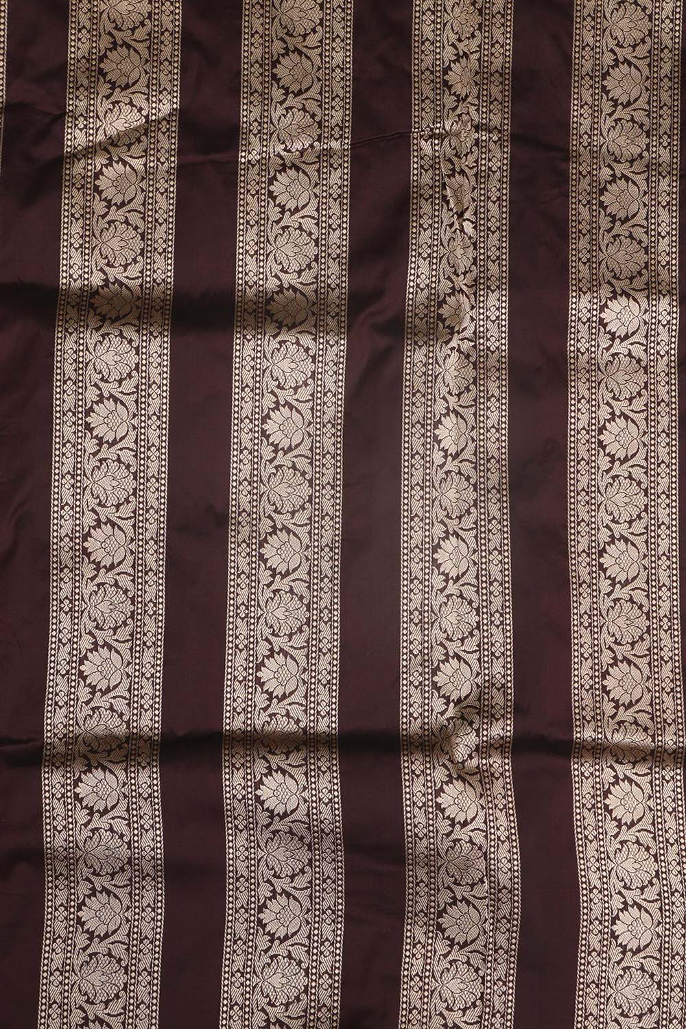 Elegant Brown Banarasi Pure Katan Silk Unstitched Flower Design Lehenga Set - Luxurion World