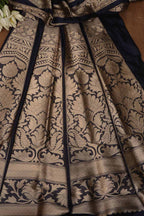 Elegant Dark Blue Banarasi Pure Katan Silk Unstitched Flower Design Lehenga Set - Luxurion World
