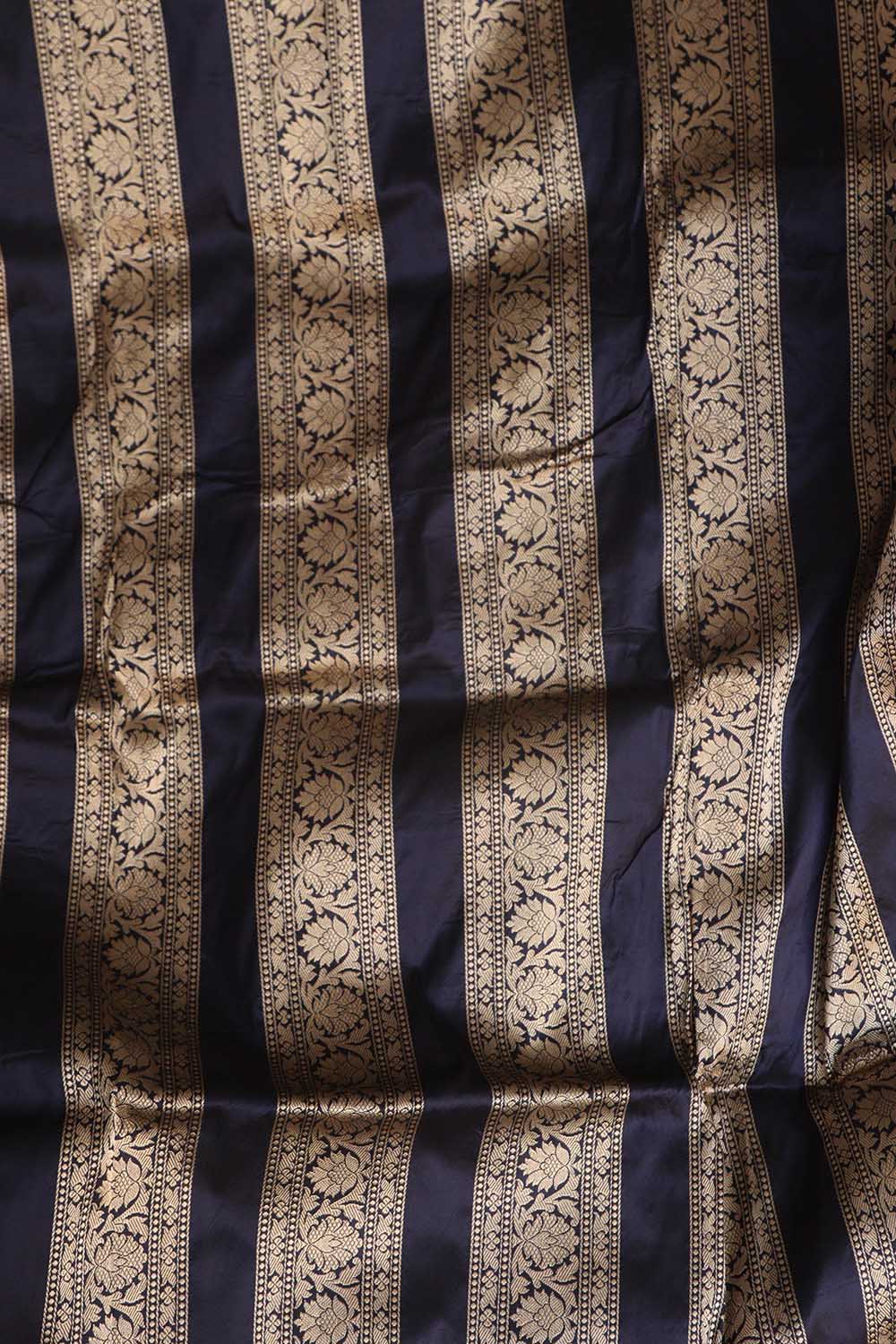 Elegant Dark Blue Banarasi Pure Katan Silk Unstitched Flower Design Lehenga Set - Luxurion World