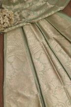 Pista Green Banarasi Pure Katan Silk Unstitched Flower Design Lehenga Set - Luxurion World