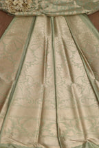 Pista Green Banarasi Pure Katan Silk Unstitched Flower Design Lehenga Set - Luxurion World