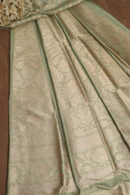 Pista Green Banarasi Pure Katan Silk Unstitched Flower Design Lehenga Set - Luxurion World