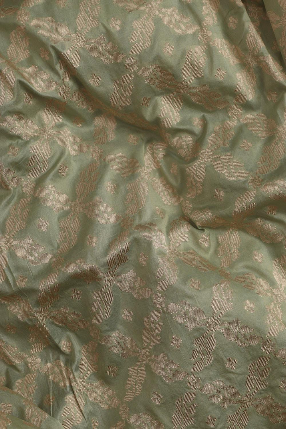 Pista Green Banarasi Pure Katan Silk Unstitched Flower Design Lehenga Set - Luxurion World