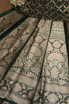Dark Green Banarasi Pure Katan Silk Unstitched Flower Design Lehenga Set - Luxurion World