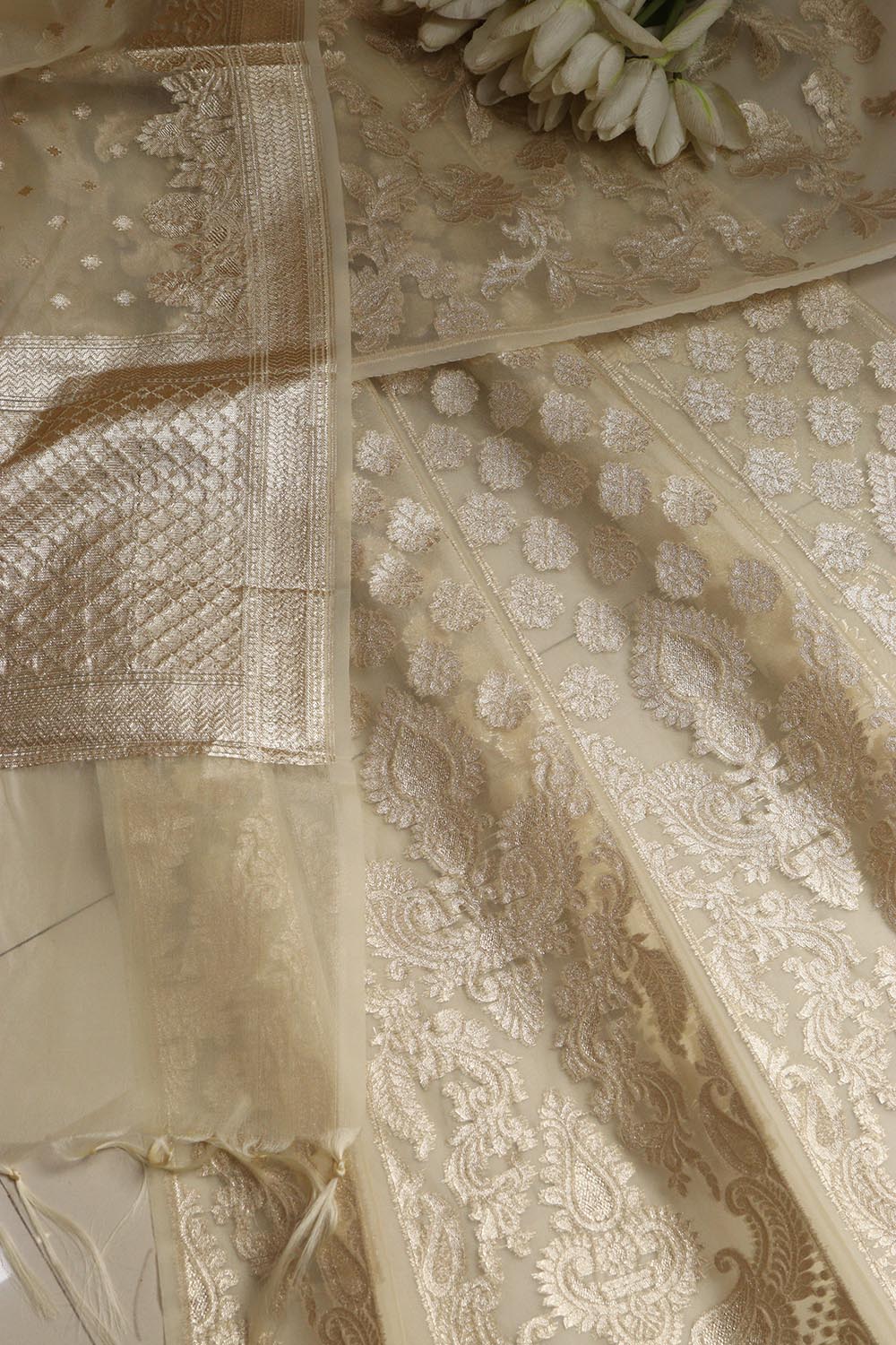 Pastel Banarasi Organza Silk Unstitched Lehenga Set - Luxurion World