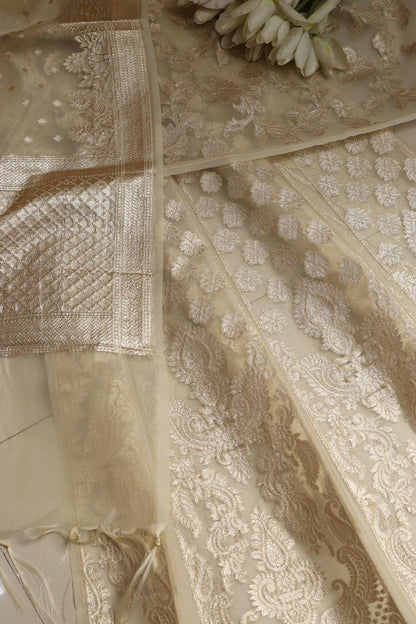 Pastel Banarasi Organza Silk Unstitched Lehenga Set - Luxurion World