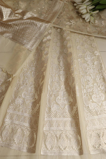 Pastel Banarasi Organza Silk Unstitched Lehenga Set - Luxurion World