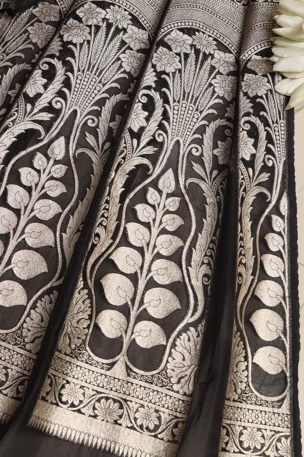 Exquisite Black Banarasi Organza Silk Unstitched Lehenga Set - Luxurion World