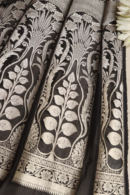 Exquisite Black Banarasi Organza Silk Unstitched Lehenga Set - Luxurion World