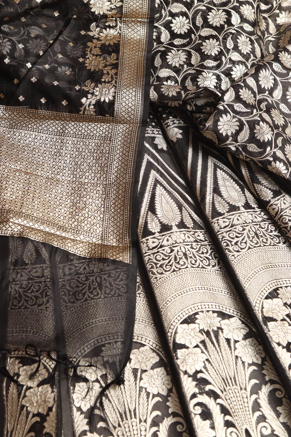 Exquisite Black Banarasi Organza Silk Unstitched Lehenga Set - Luxurion World