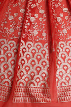 Red Banarasi Organza Silk Unstitched Lehenga Set - Luxurion World
