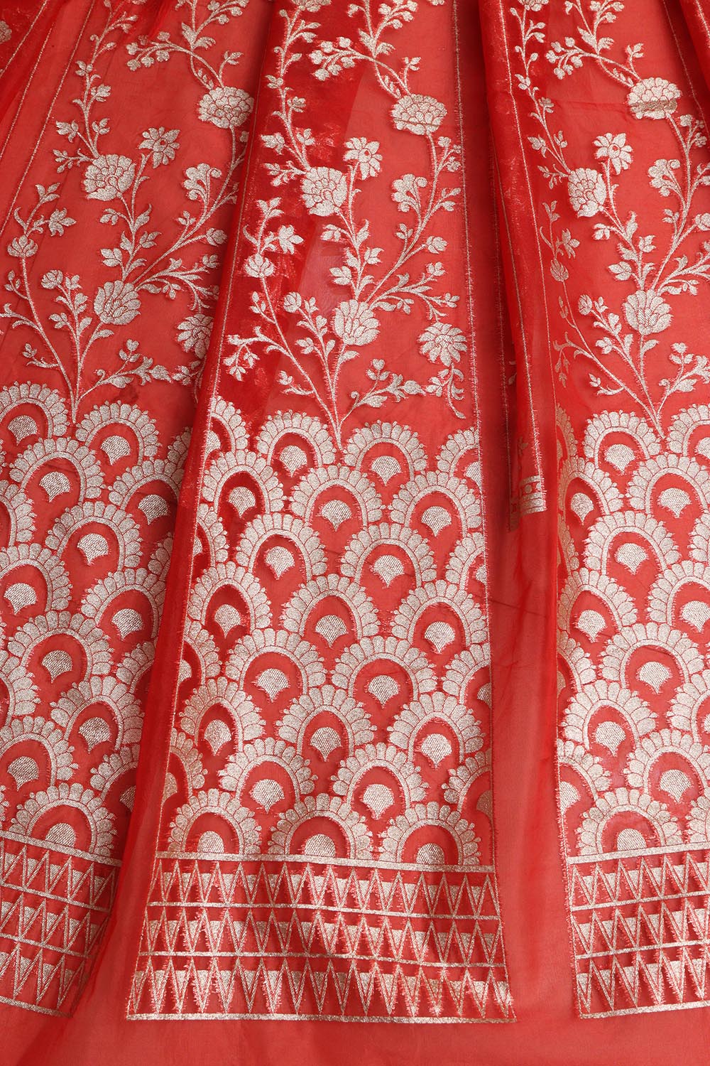 Red Banarasi Organza Silk Unstitched Lehenga Set - Luxurion World
