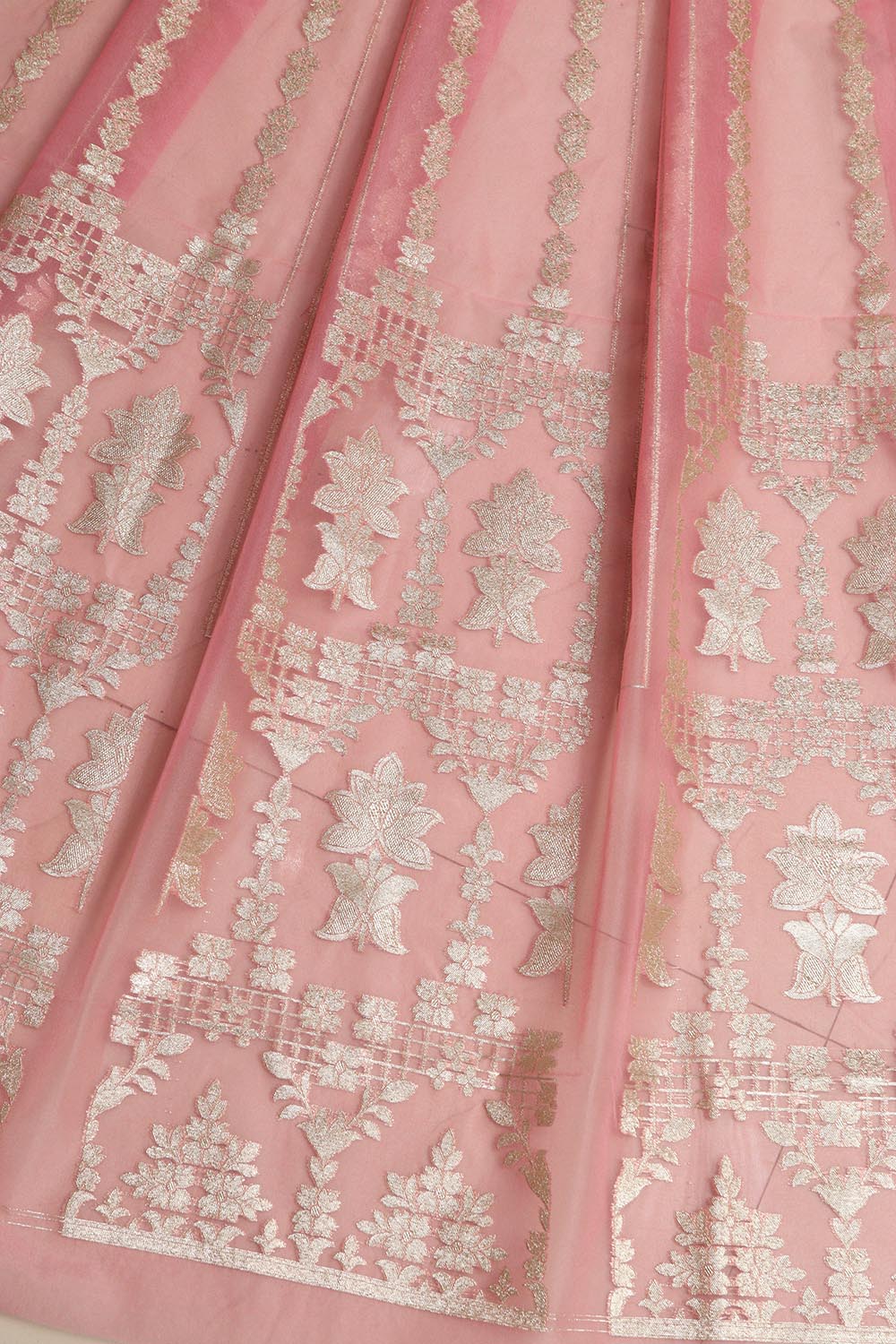 Pink Banarasi Organza Silk Unstitched Lehenga Set - Luxurion World