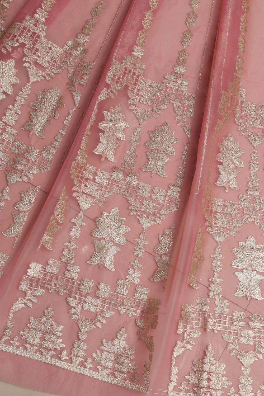 Pink Banarasi Organza Silk Unstitched Lehenga Set - Luxurion World
