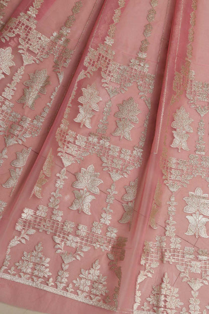 Pink Banarasi Organza Silk Unstitched Lehenga Set - Luxurion World