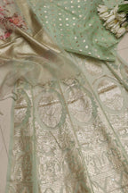 Stunning Green Banarasi Organza Silk Unstitched Lehenga Set - Luxurion World