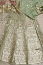 Stunning Green Banarasi Organza Silk Unstitched Lehenga Set - Luxurion World