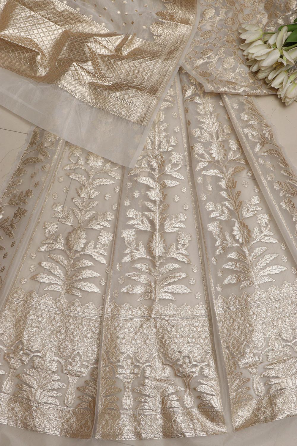 Stunning Dyeable Banarasi Organza Silk Unstitched Lehenga Set - Luxurion World