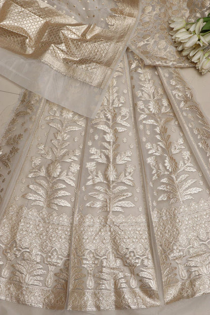 Stunning Dyeable Banarasi Organza Silk Unstitched Lehenga Set - Luxurion World