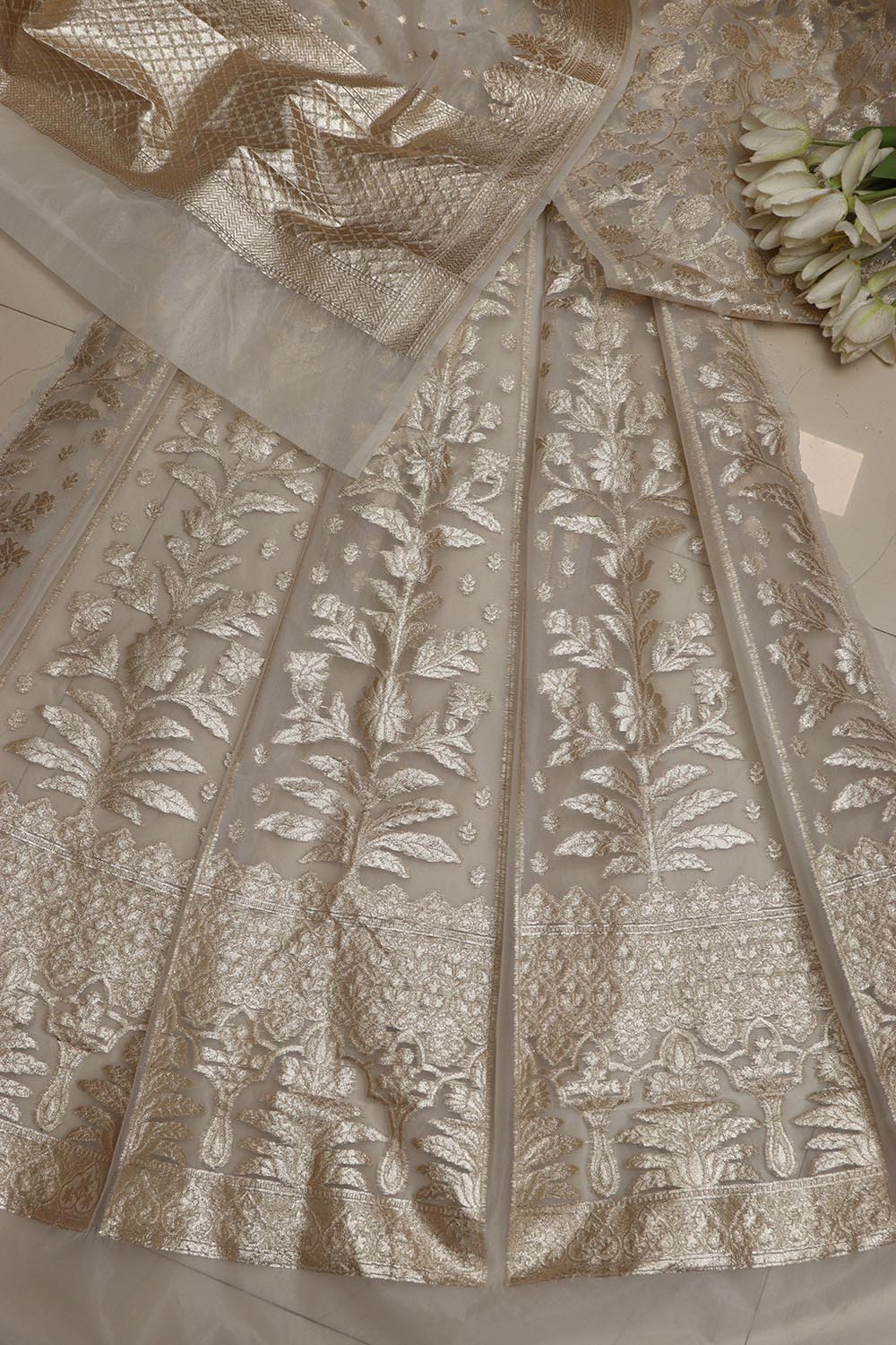 Stunning Dyeable Banarasi Organza Silk Unstitched Lehenga Set - Luxurion World