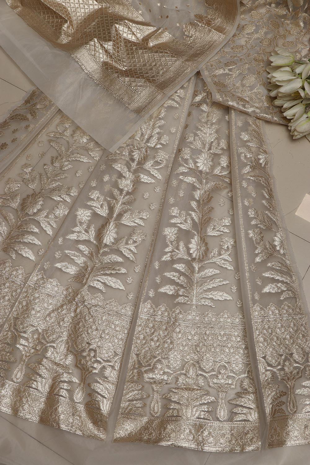 Stunning Dyeable Banarasi Organza Silk Unstitched Lehenga Set - Luxurion World