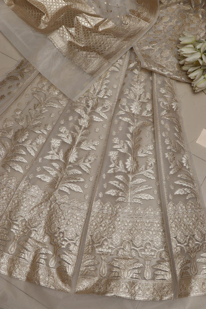 Stunning Dyeable Banarasi Organza Silk Unstitched Lehenga Set - Luxurion World