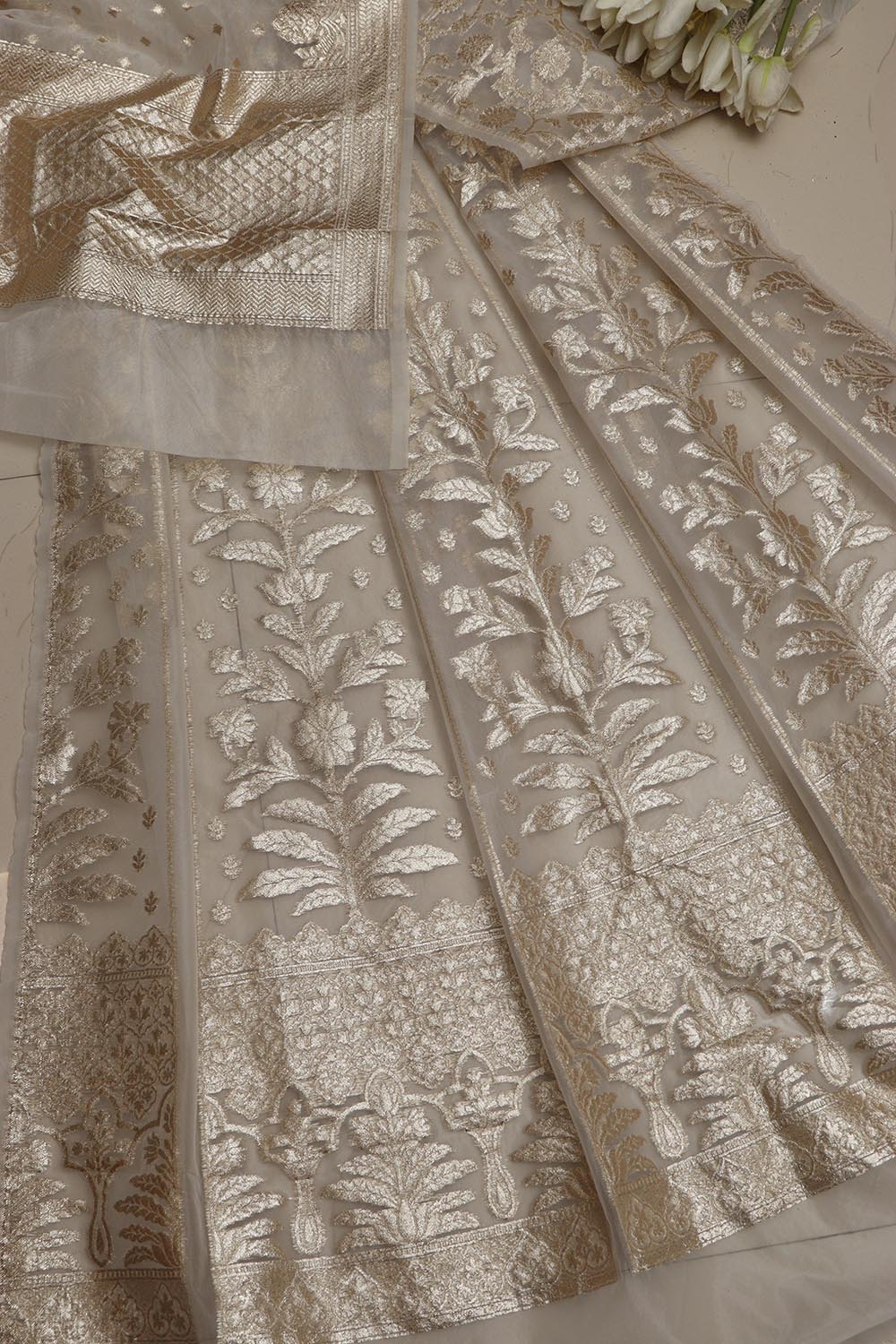 Stunning Dyeable Banarasi Organza Silk Unstitched Lehenga Set - Luxurion World