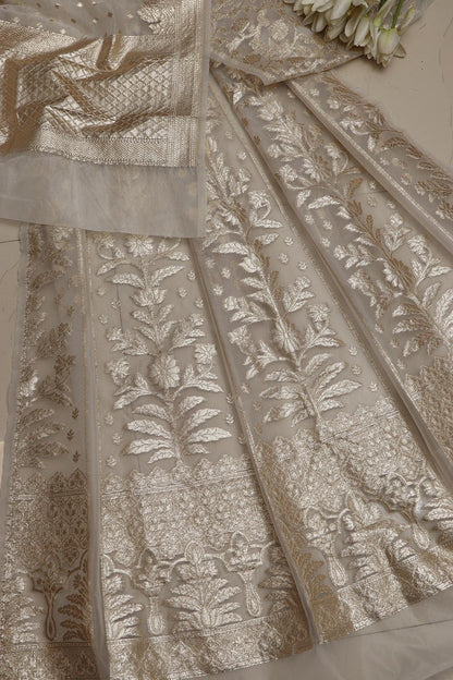 Stunning Dyeable Banarasi Organza Silk Unstitched Lehenga Set - Luxurion World