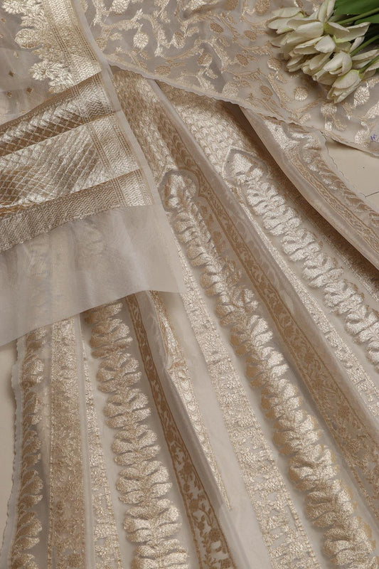 Stunning Dyeable Banarasi Organza Silk Unstitched Lehenga Set - Luxurion World