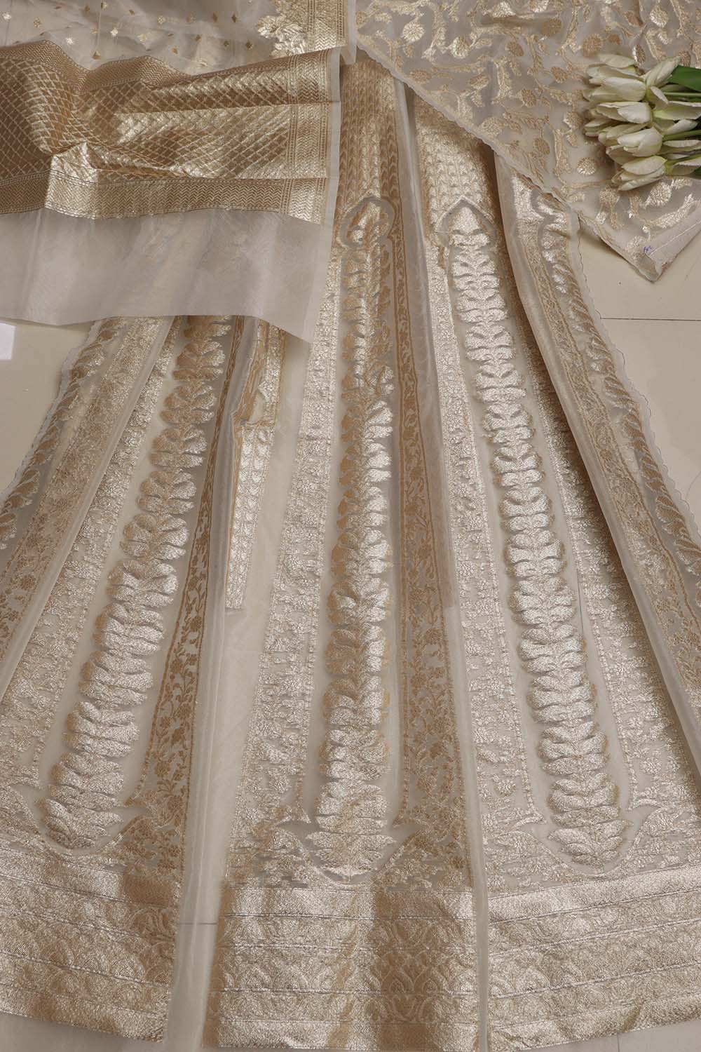 Stunning Dyeable Banarasi Organza Silk Unstitched Lehenga Set - Luxurion World