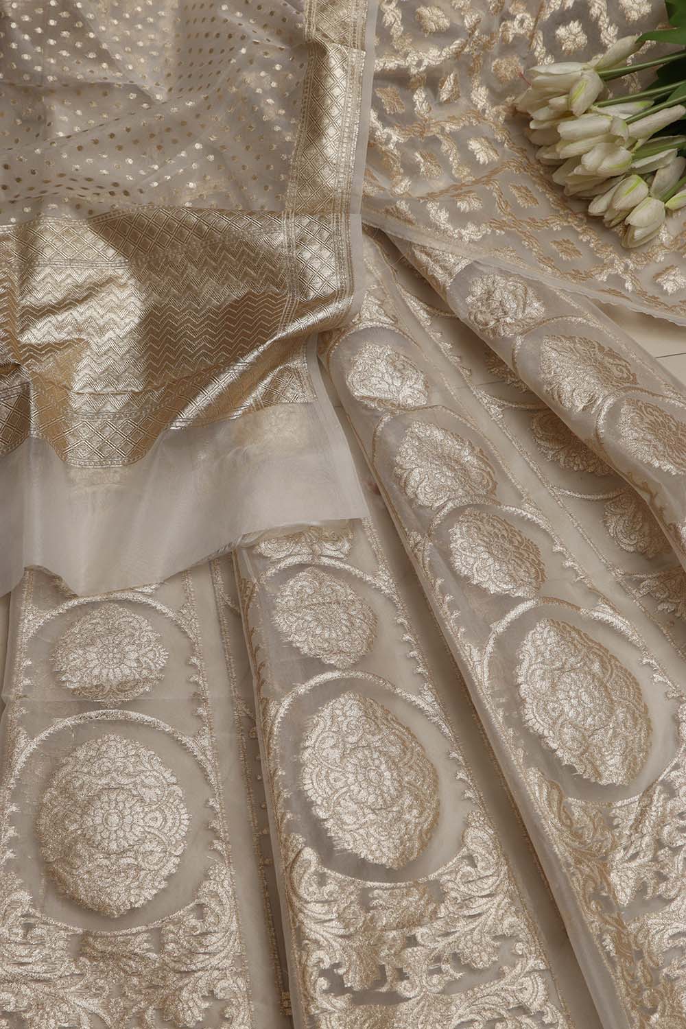 Stunning Dyeable Banarasi Organza Silk Unstitched Lehenga Set - Luxurion World