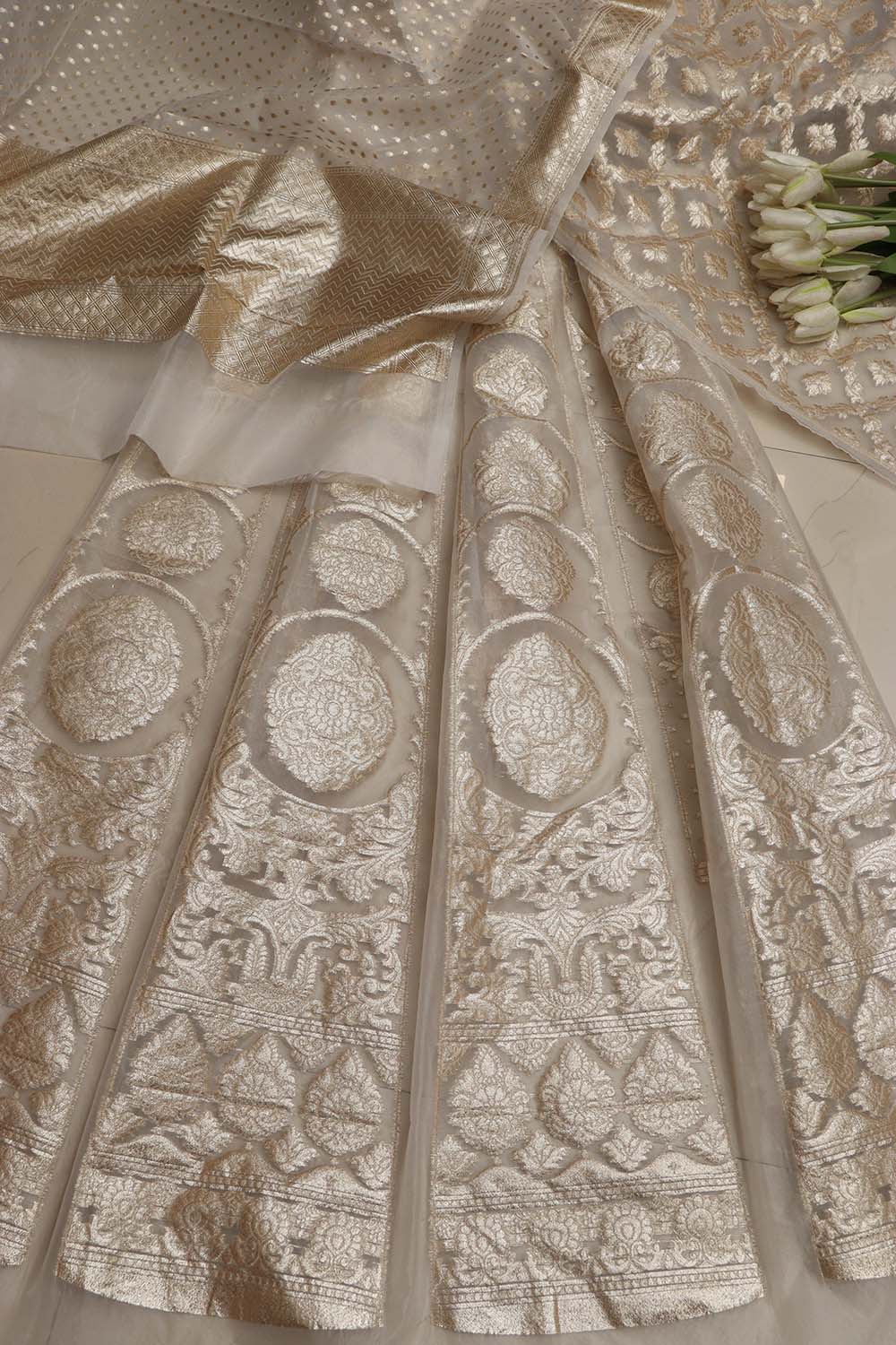 Stunning Dyeable Banarasi Organza Silk Unstitched Lehenga Set - Luxurion World