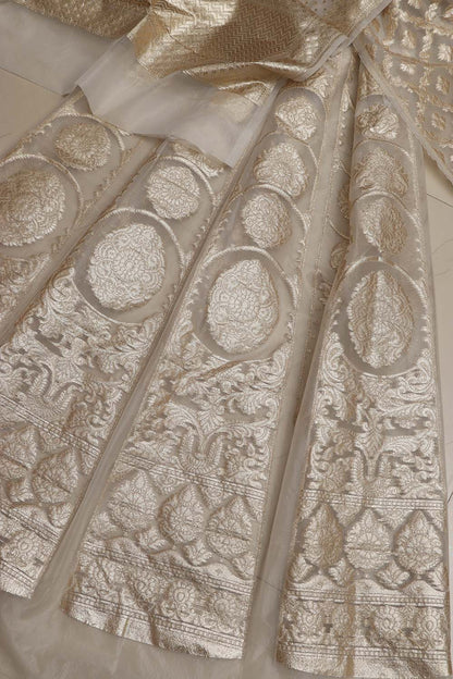 Stunning Dyeable Banarasi Organza Silk Unstitched Lehenga Set - Luxurion World