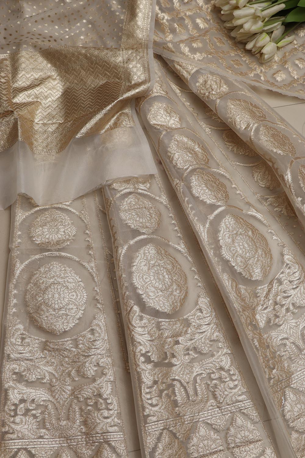 Stunning Dyeable Banarasi Organza Silk Unstitched Lehenga Set - Luxurion World