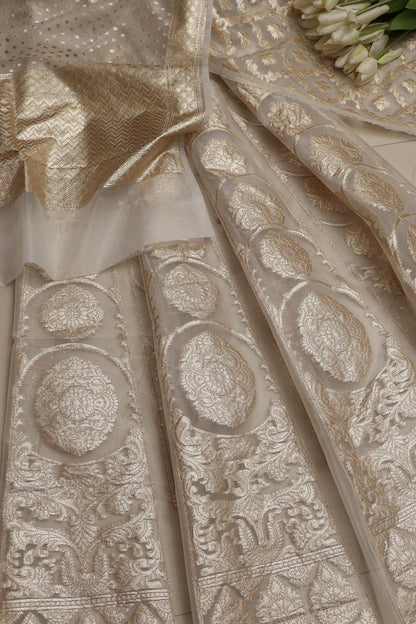 Stunning Dyeable Banarasi Organza Silk Unstitched Lehenga Set - Luxurion World