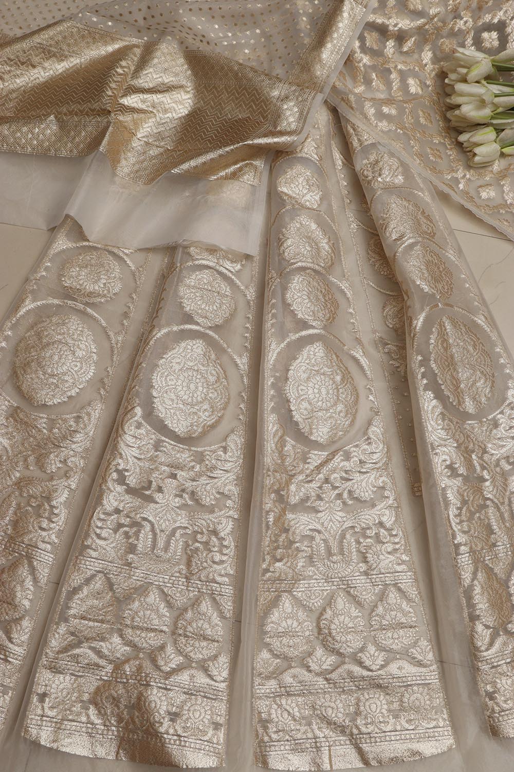 Stunning Dyeable Banarasi Organza Silk Unstitched Lehenga Set - Luxurion World