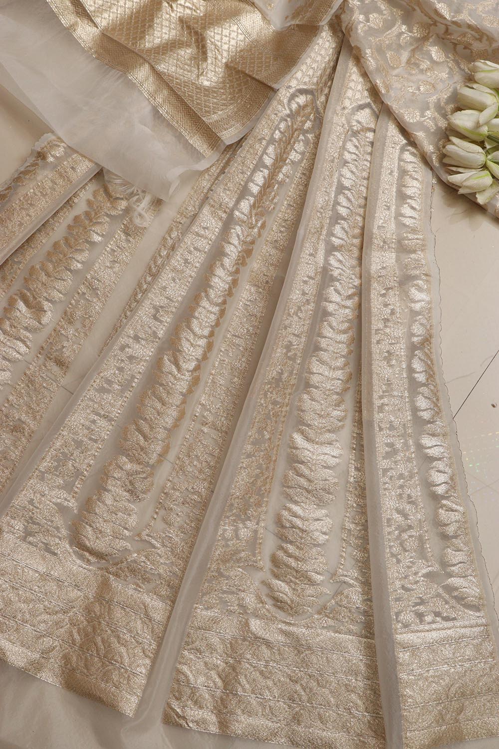 Stunning Dyeable Banarasi Organza Silk Unstitched Lehenga Set - Luxurion World