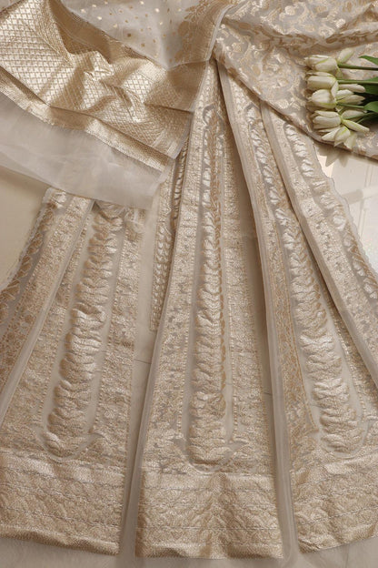 Stunning Dyeable Banarasi Organza Silk Unstitched Lehenga Set - Luxurion World