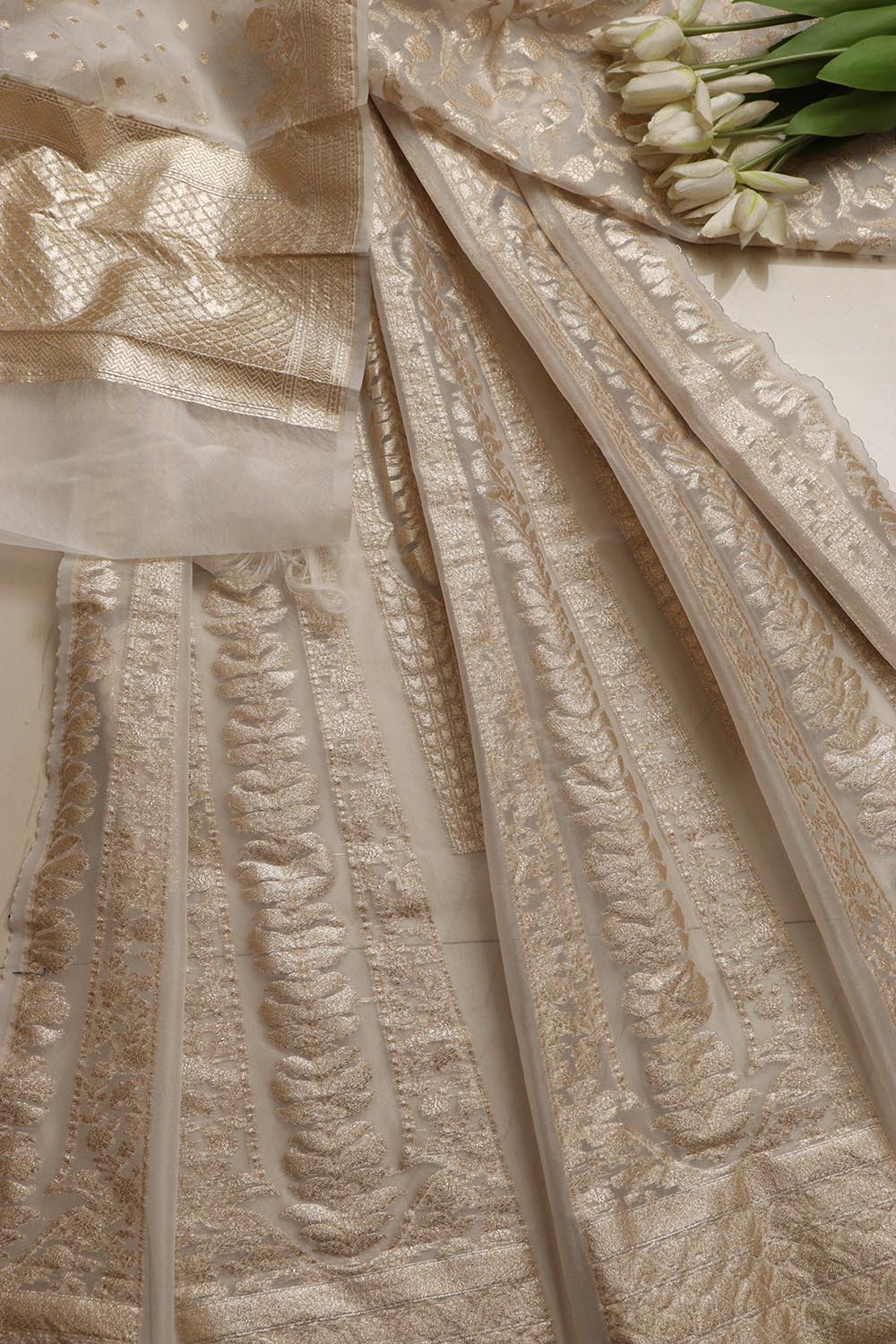 Stunning Dyeable Banarasi Organza Silk Unstitched Lehenga Set - Luxurion World